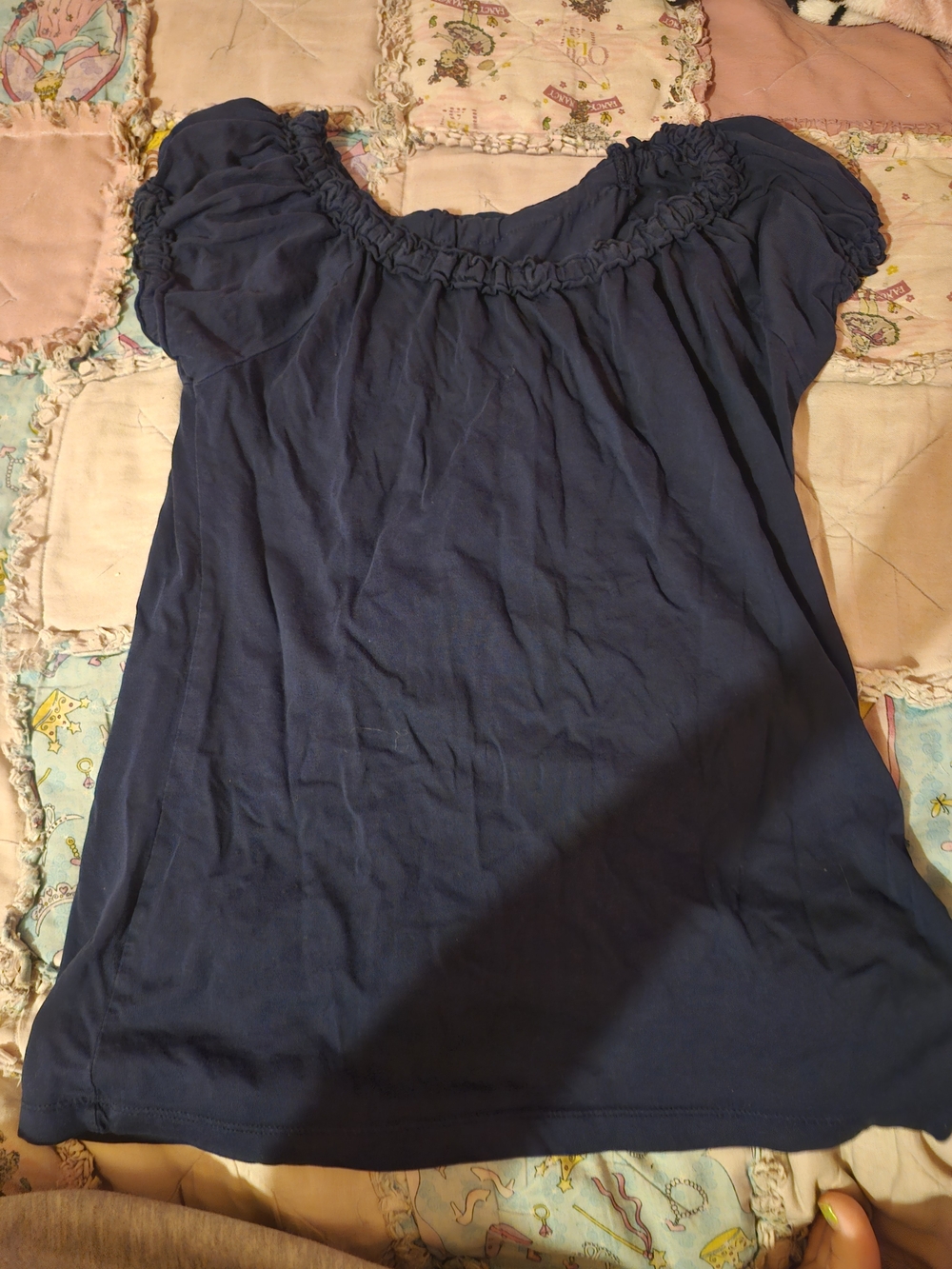 Workshop Republic Clothing Navy Blue Ruffle Top